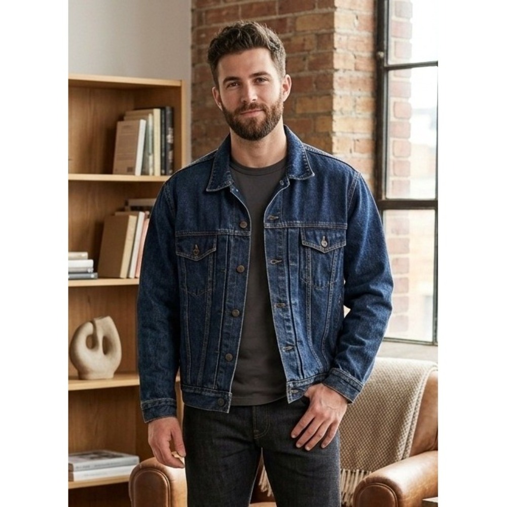 Y2K Vintage New York Jean Co Jean Denim Trucker Jacket Men's Size M Blue Biker